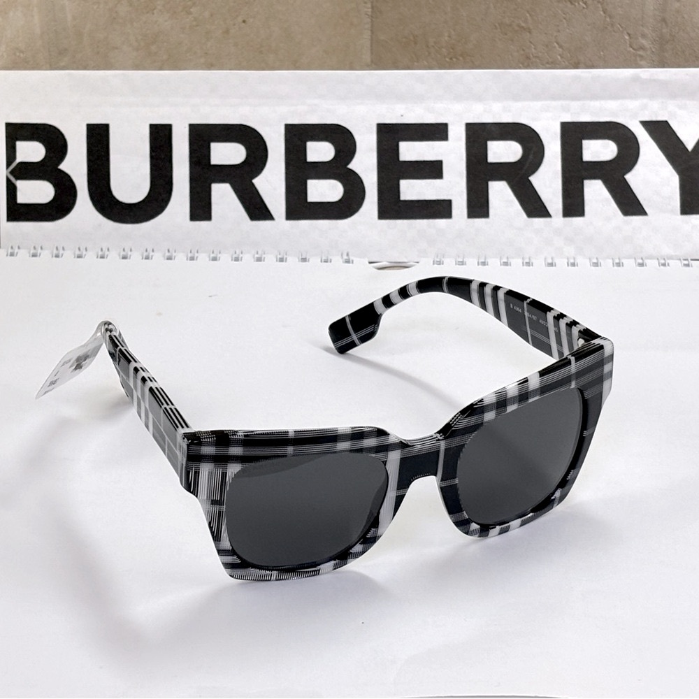 New Burberry BE4364 3994/87 Kitty Check White Sunglasses